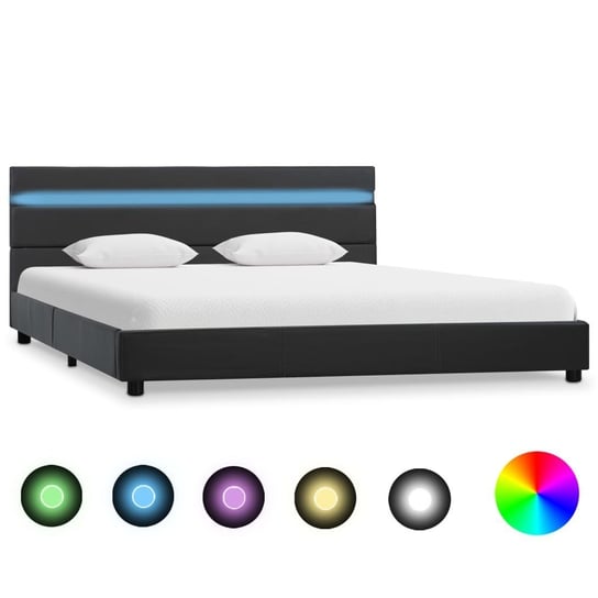 vidaXL Rama łóżka z LED, szara, sztuczna skóra, 140x200 cm vidaXL