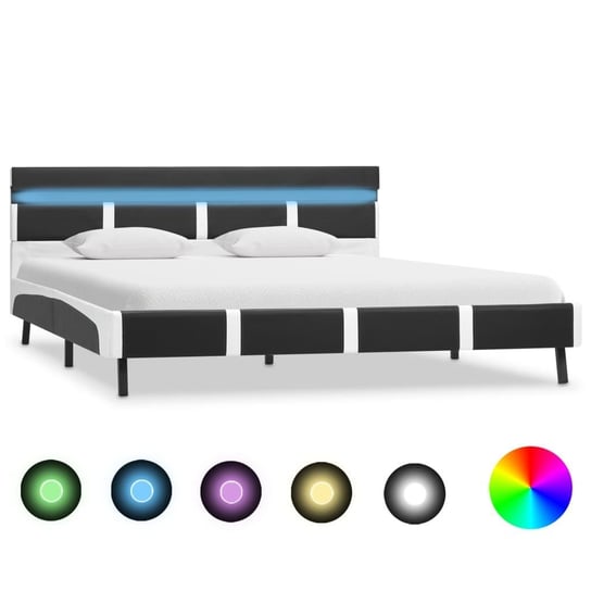 vidaXL Rama łóżka z LED, szara, sztuczna skóra, 160 x 200 cm vidaXL