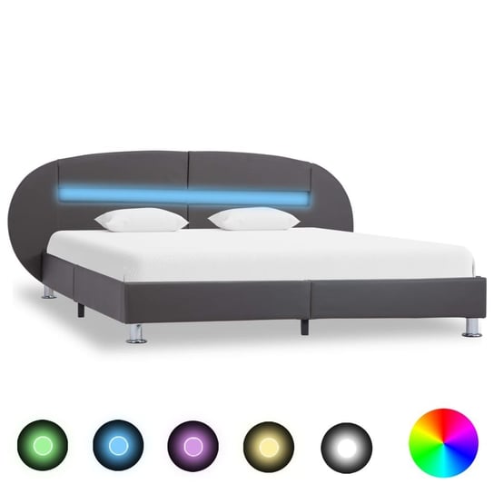 vidaXL Rama łóżka z LED, szara, sztuczna skóra, 180 x 200 cm vidaXL