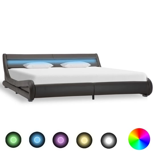 vidaXL Rama łóżka z LED, szara, sztuczna skóra, 180 x 200 cm vidaXL