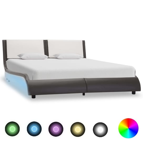 vidaXL Rama łóżka z LED, szaro-biała, sztuczna skóra, 120 x 200 cm vidaXL