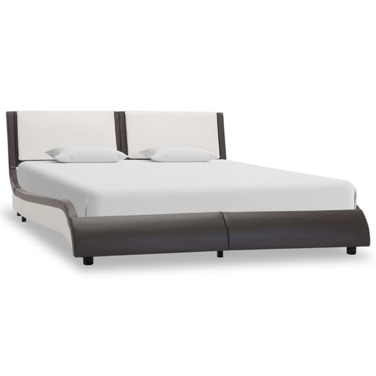 vidaXL Rama łóżka z LED, szaro-biała, sztuczna skóra, 135x190 cm vidaXL