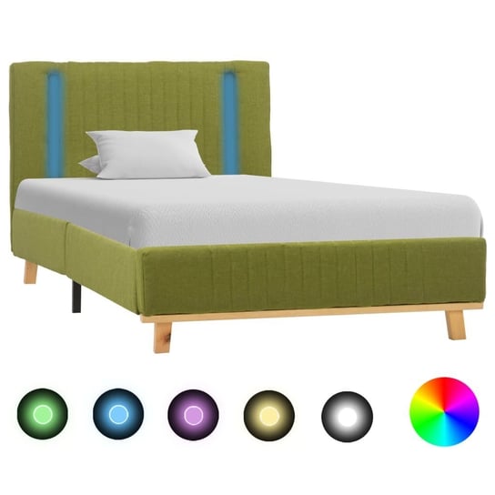 vidaXL Rama łóżka z LED, zielona, tapicerowana tkaniną, 100 x 200 cm vidaXL