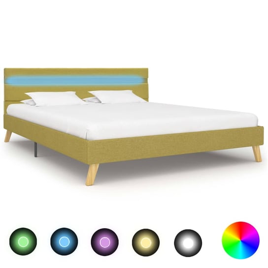 vidaXL Rama łóżka z LED, zielona, tkanina, 140 x 200 cm vidaXL