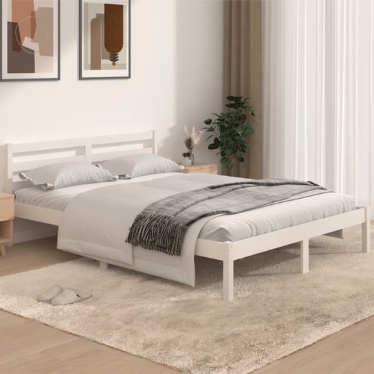 vidaXL Rama łóżka z litego drewna sosnowego, 140 x 190 cm, biała vidaXL