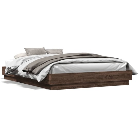 vidaXL Rama łóżka z oświetleniem LED, brązowy dąb, 140x200 cm vidaXL