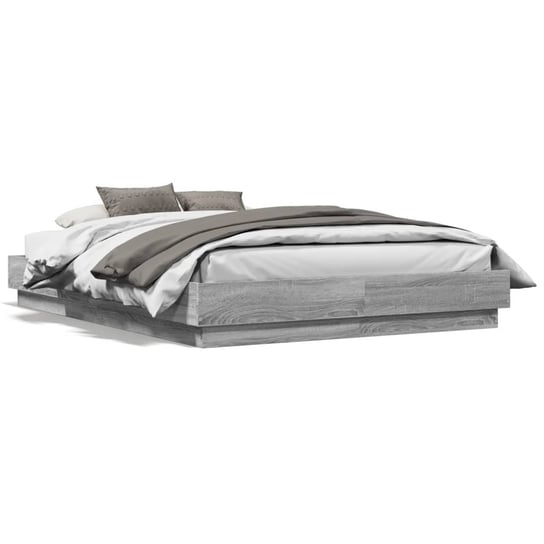 vidaXL Rama łóżka z oświetleniem LED, szary dąb sonoma, 140x190 cm vidaXL
