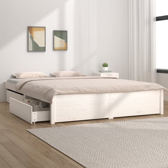 vidaXL Rama łóżka z szufladami, biała, 135x190 cm vidaXL