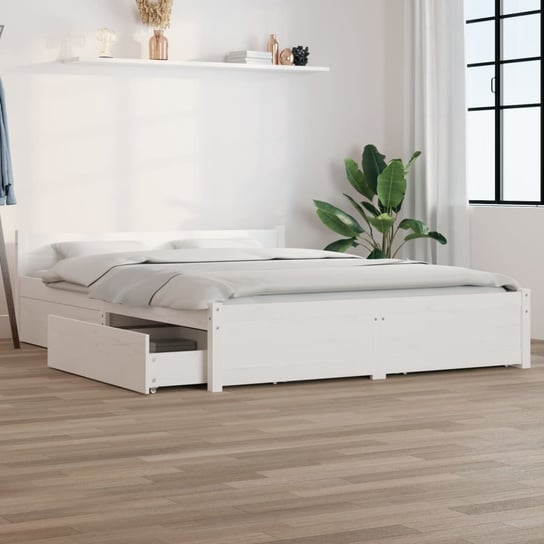 vidaXL Rama łóżka z szufladami, biała, 140x190 cm vidaXL