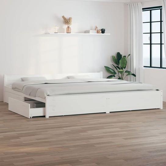 vidaXL Rama łóżka z szufladami, biała, 200x200 cm vidaXL