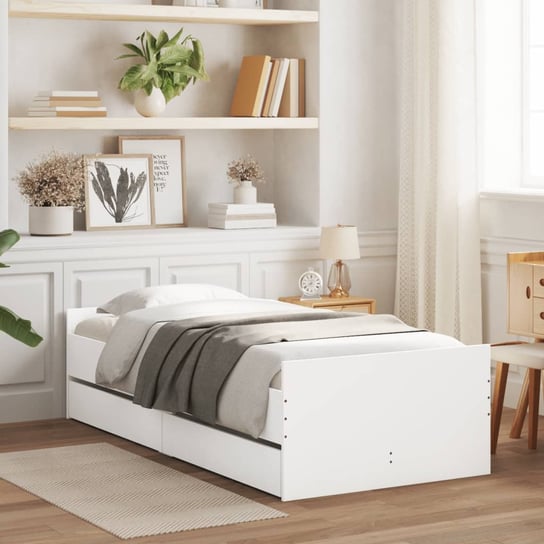 vidaXL Rama łóżka z szufladami, biała, 90x200 cm vidaXL
