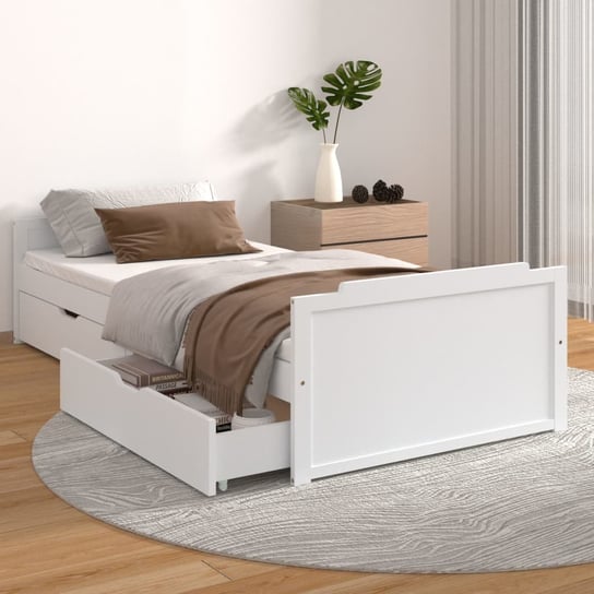 vidaXL Rama łóżka z szufladami, biała, drewno sosnowe, 90 x 200 cm vidaXL