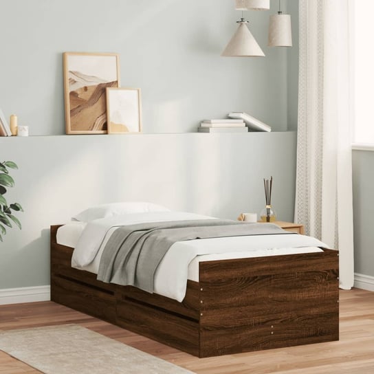 vidaXL Rama łóżka z szufladami, brązowy dąb, 100x200 cm vidaXL