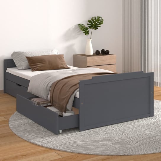 vidaXL Rama łóżka z szufladami, ciemnoszara, sosnowa, 90 x 200 cm vidaXL