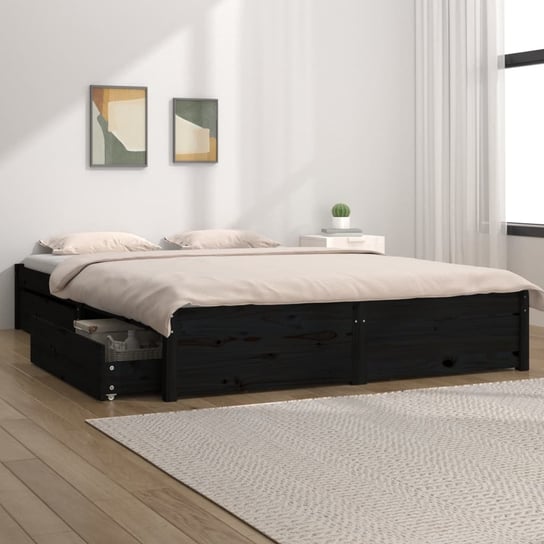 vidaXL Rama łóżka z szufladami, czarna, 180x200 cm, Super King vidaXL