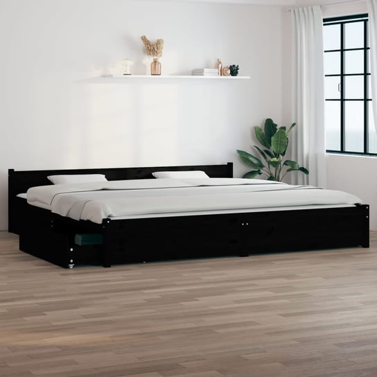 vidaXL Rama łóżka z szufladami, czarna, 180x200 cm, Super King vidaXL