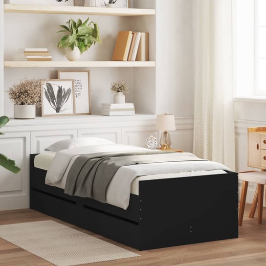 vidaXL Rama łóżka z szufladami, czarna, 90x200 cm vidaXL