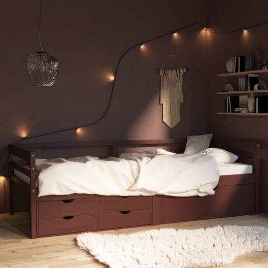 vidaXL Rama łóżka z szufladami i szafką, ciemny brąz, sosna, 90x200 cm vidaXL