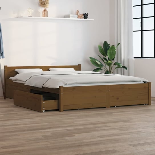 vidaXL Rama łóżka z szufladami, miodowy brąz, 135x190 cm, podwójna vidaXL