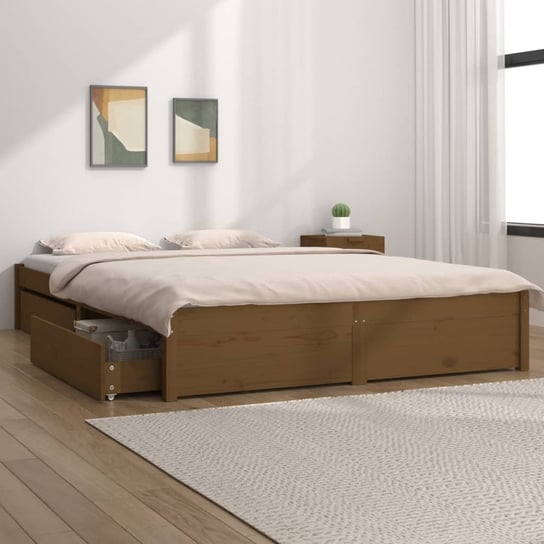 vidaXL Rama łóżka z szufladami, miodowy brąz, 140x190 cm, podwójna vidaXL