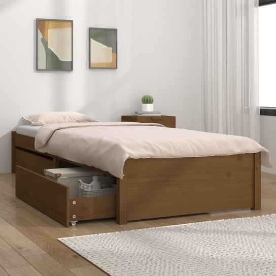 vidaXL Rama łóżka z szufladami, miodowy brąz, 75x190 cm, pojedyncza vidaXL