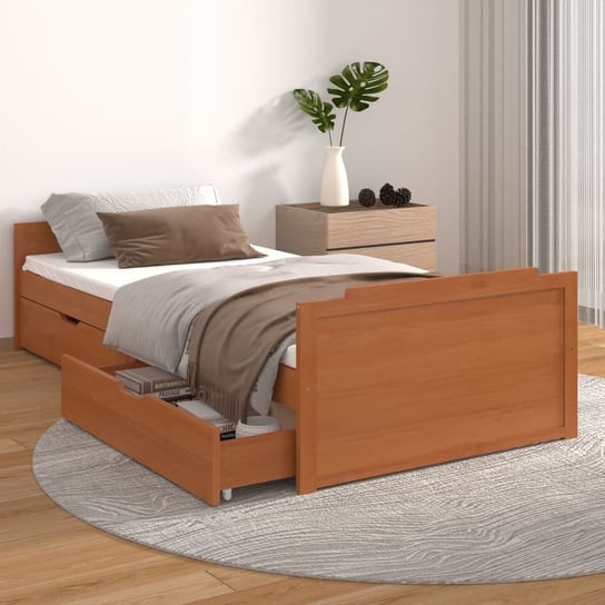 vidaXL Rama łóżka z szufladami, miodowy brąz, sosnowa, 90 x 200 cm vidaXL