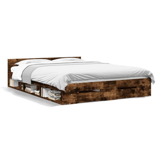 vidaXL Rama łóżka z szufladami, przydymiony dąb, 150x200 cm vidaXL