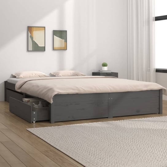 vidaXL Rama łóżka z szufladami, szara, 135x190 cm, podwójna vidaXL