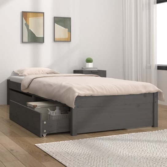 vidaXL Rama łóżka z szufladami, szara, 75x190 cm, pojedyncza vidaXL