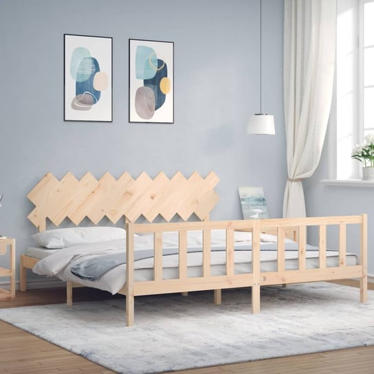 vidaXL Rama łóżka z wezgłowiem, 200x200 cm, lite drewno vidaXL