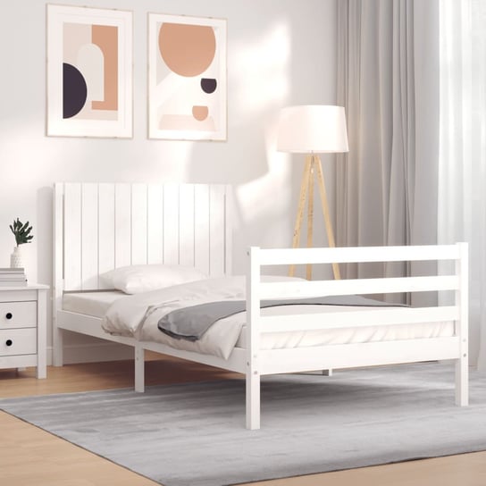 vidaXL Rama łóżka z wezgłowiem, biała, 100x200 cm, lite drewno vidaXL