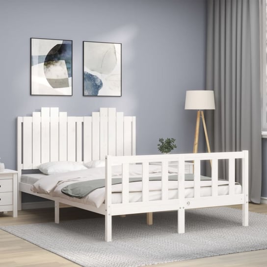 vidaXL Rama łóżka z wezgłowiem, biała, 140x190 cm, lite drewno vidaXL