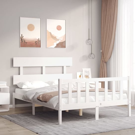 vidaXL Rama łóżka z wezgłowiem, biała, 140x200 cm, lite drewno vidaXL