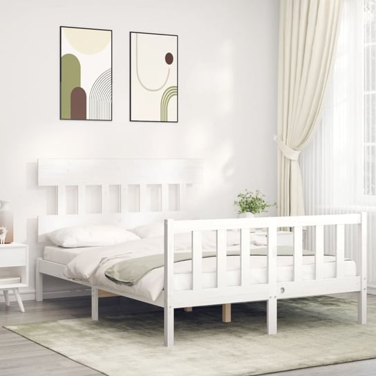 vidaXL Rama łóżka z wezgłowiem, biała, 140x200 cm, lite drewno vidaXL