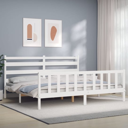 vidaXL Rama łóżka z wezgłowiem, biała, 200x200 cm, lite drewno vidaXL