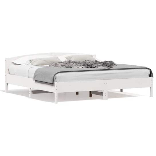 vidaXL Rama łóżka z wezgłowiem, biała, 200x200 cm, lite drewno sosnowe vidaXL