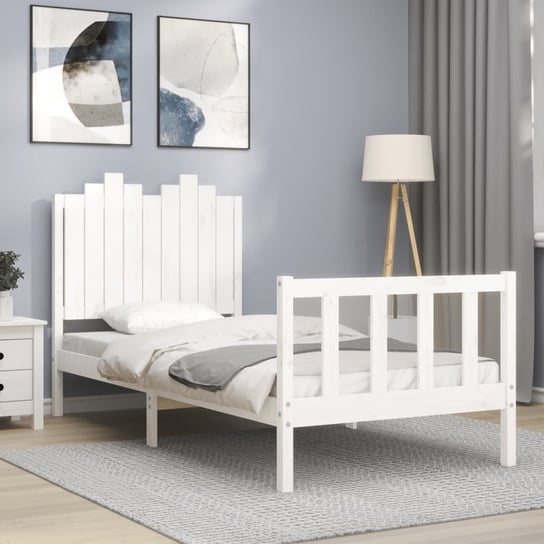 vidaXL Rama łóżka z wezgłowiem, biała, 90x200 cm, lite drewno vidaXL
