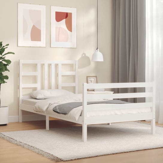 vidaXL Rama łóżka z wezgłowiem, biała, 90x200 cm, lite drewno vidaXL