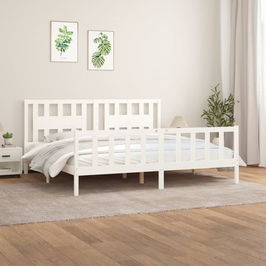 vidaXL Rama łóżka z wezgłowiem, biała, lite drewno sosnowe, 180x200 cm vidaXL