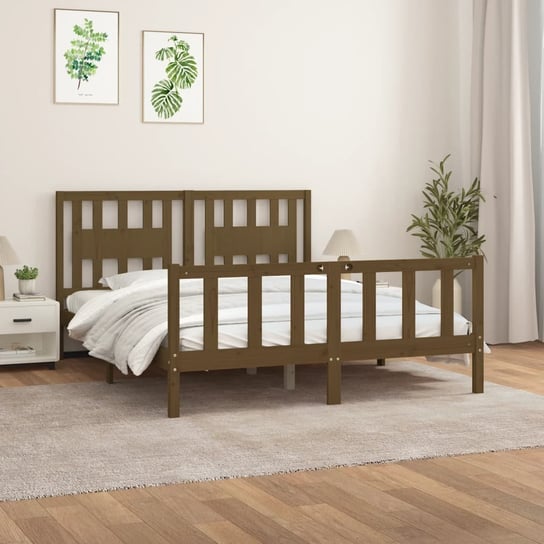 vidaXL Rama łóżka z wezgłowiem, brąz, lite drewno sosnowe, 150x200 cm vidaXL