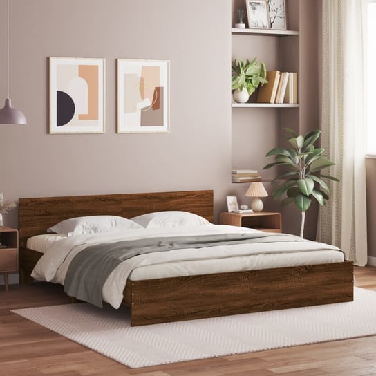 vidaXL Rama łóżka z wezgłowiem, brązowy dąb, 160x200 cm vidaXL