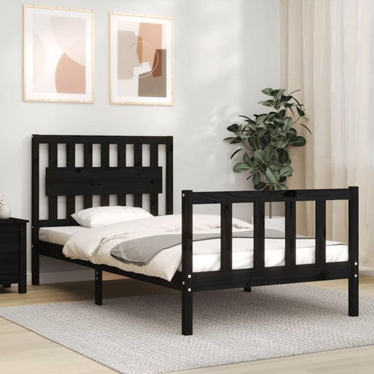 vidaXL Rama łóżka z wezgłowiem, czarna, 100x200 cm, lite drewno vidaXL