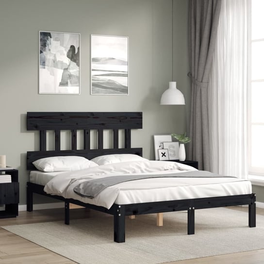 vidaXL Rama łóżka z wezgłowiem, czarna, 120x200 cm, lite drewno vidaXL