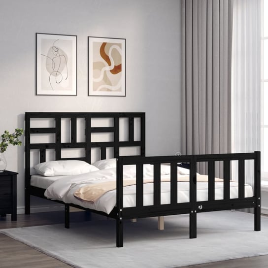 vidaXL Rama łóżka z wezgłowiem, czarna, 140x190 cm, lite drewno vidaXL
