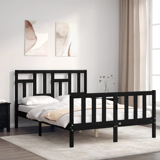 vidaXL Rama łóżka z wezgłowiem, czarna, 140x200 cm, lite drewno vidaXL