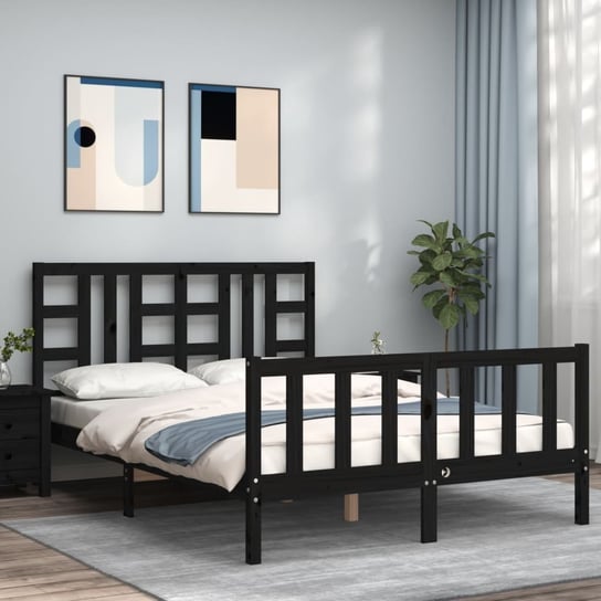 vidaXL Rama łóżka z wezgłowiem, czarna, 140x200 cm, lite drewno vidaXL