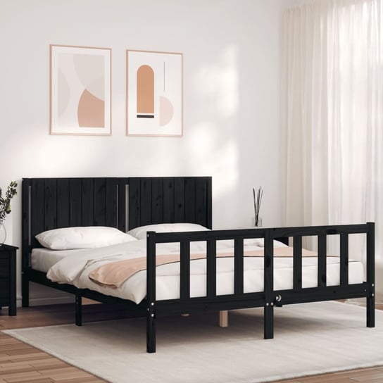 vidaXL Rama łóżka z wezgłowiem, czarna, 160x200 cm, lite drewno vidaXL