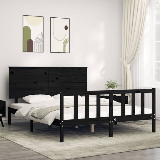 vidaXL Rama łóżka z wezgłowiem, czarna, 160x200 cm, lite drewno vidaXL