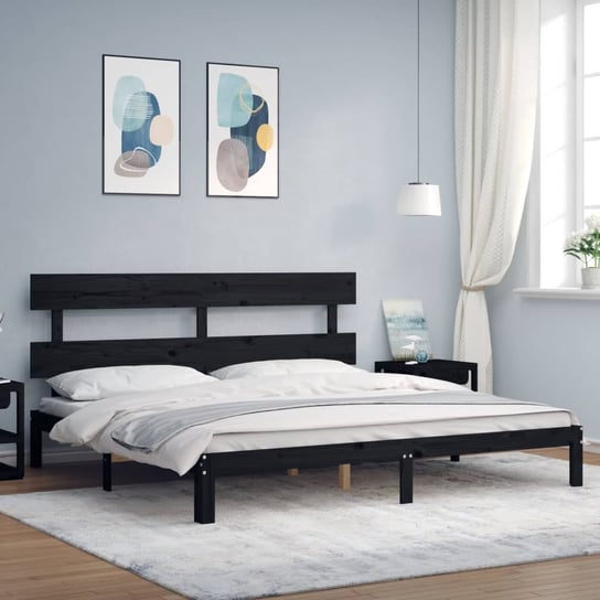 vidaXL Rama łóżka z wezgłowiem, czarna, 200x200 cm, lite drewno vidaXL