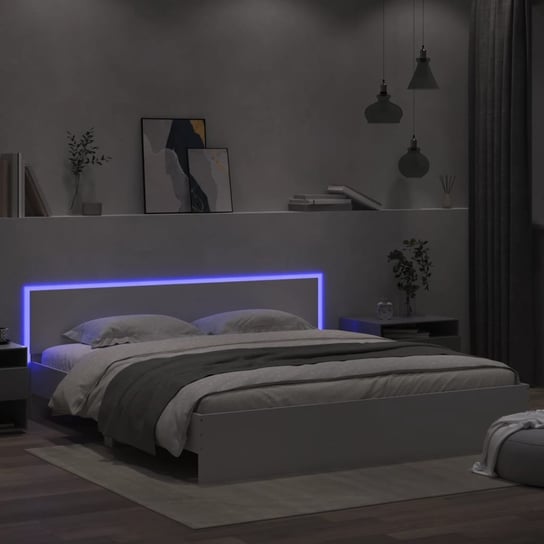 vidaXL Rama łóżka z wezgłowiem i LED, biała, 180x200 cm vidaXL